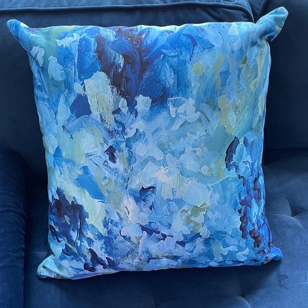 Gorgeous artisan Abstract impressionistic 20x20Blue pillow with removable cover